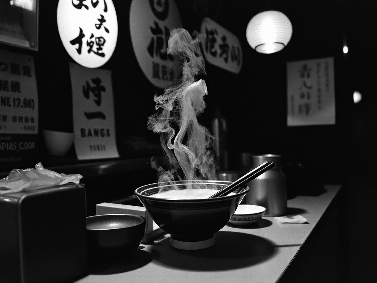 湯気の立つラーメン